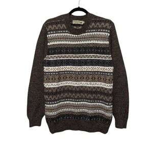 Vintage Peruvian Link Alpaca Sweater Stripe Art Abstract Earth Tones Crewneck